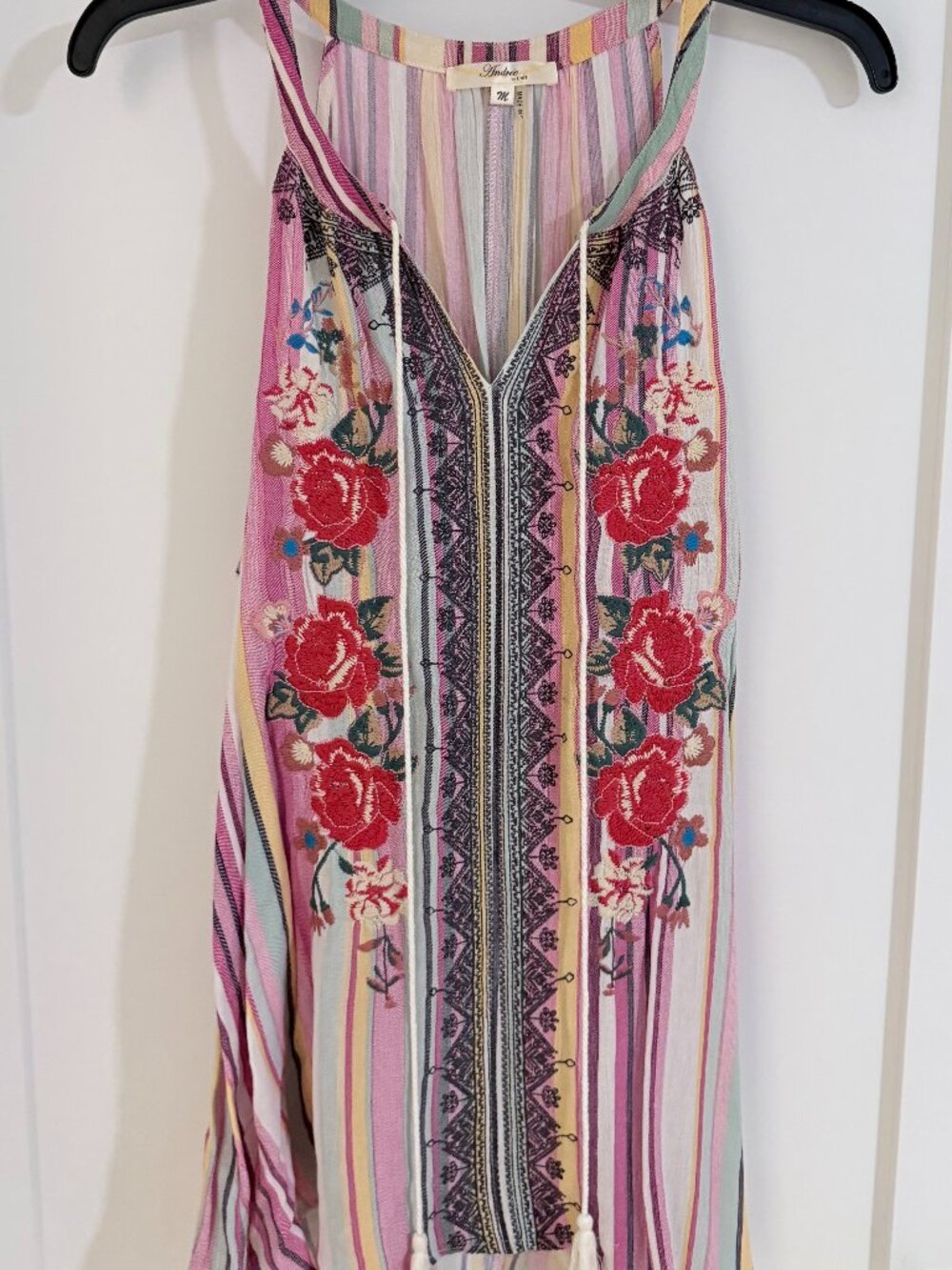 Anthropologie Embroidered Boho Striped Tank Top Medium